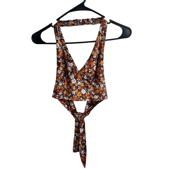 Altar'd State Women's Floral Halter Crop Top Sleeveless Tie-Front Size XS V Neck - Picture 1 of 3